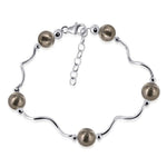 8mm Bronze Austrian Faux Pearl 7 to 9 inch Long Adjustable 925 Sterling Silver Wavy Bracelet