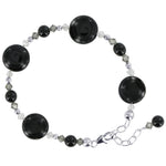 Black Onyx and Austrian Crystals 925 Sterling Silver 8.5 inch Bracelet