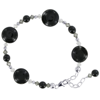 Black Onyx & Austrian Crystals 925 Sterling Silver Bracelet for Women - Gem Avenue