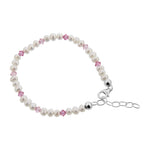 .925 Silver 7 to 8 inch Adjustable Bracelet with Faux Pearls and Austrian Crystals