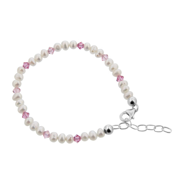 .925 Silver 7 to 8 inch Adjustable Bracelet with Faux Pearls and Austrian Crystals