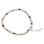 .925 Silver 7 to 8 inch Adjustable Bracelet with Faux Pearls and Austrian Crystals