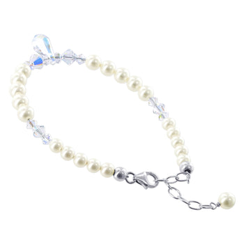 Sterling Silver Faux Pearl & Clear AB Austrian Crystals Bracelet - Gem Avenue
