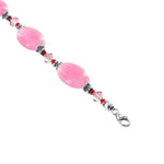 Oval Pink Glass Beads 925 Sterling Silver Austrian Crystals 7 to 8 inch Long Adjustable Bracelet