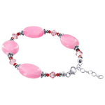 Oval Pink Glass Beads 925 Sterling Silver Austrian Crystals 7 to 8 inch Long Adjustable Bracelet