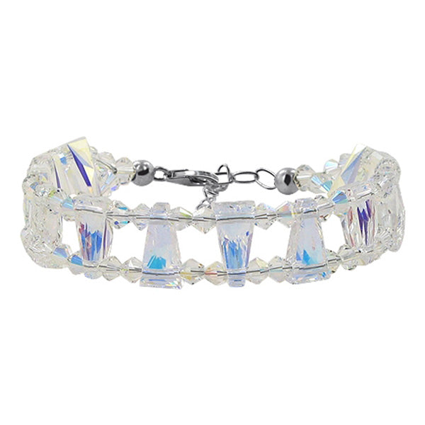 Geo-metric Design Sterling Silver Clear Austrian Crystals Bracelet 6.5