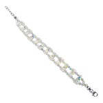 Geo-metric Design 925 Sterling Silver Clear Austrian Crystals 6.5 to 8.25 inch Long Bracelet