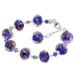 Blown Glass with Multicolor Austrian Crystals 925 Silver 8 to 9