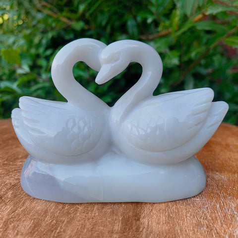 Hand Carved Chalcedony Swan Gemstone Animal Figurine Wholesale - Gem Avenue